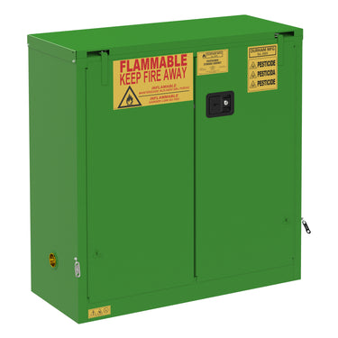 FM Approved, Pesticide Storage Cabinet, 30 Gallon, 2 Doors, Self Close, 1 Shelf, 2 Plastic Trays, Green